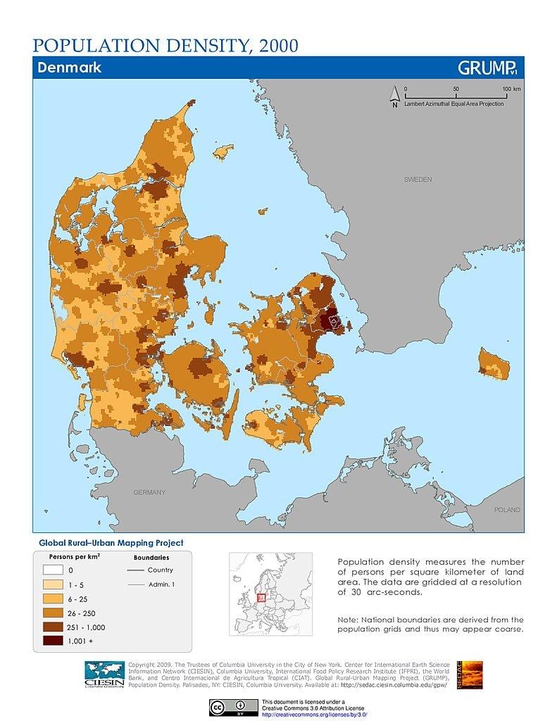 danemarca densitatea populației hartă